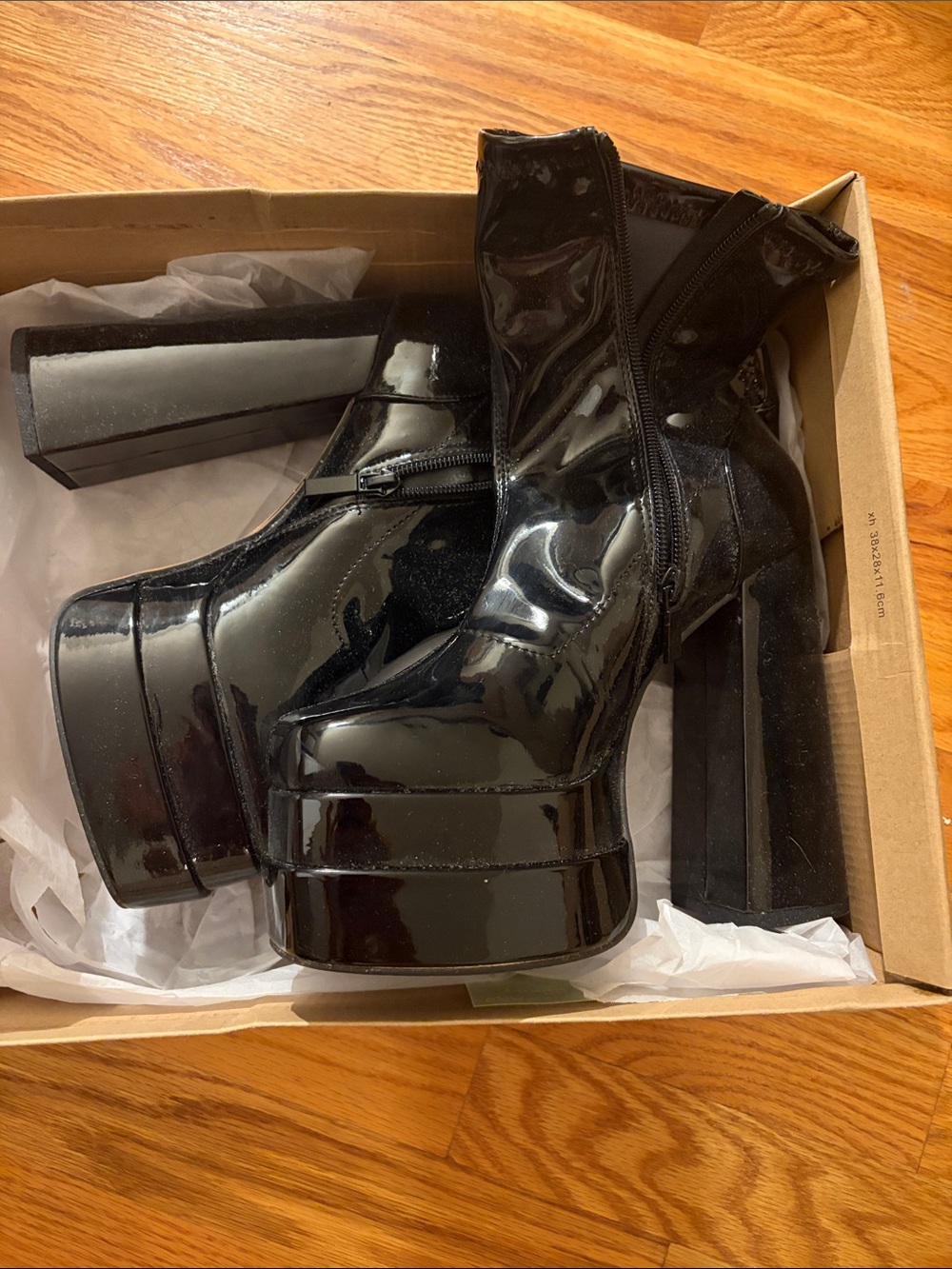 NIB ASOS Women's Black Patent Platform Block Heel Ankle Boots SIZE 7
